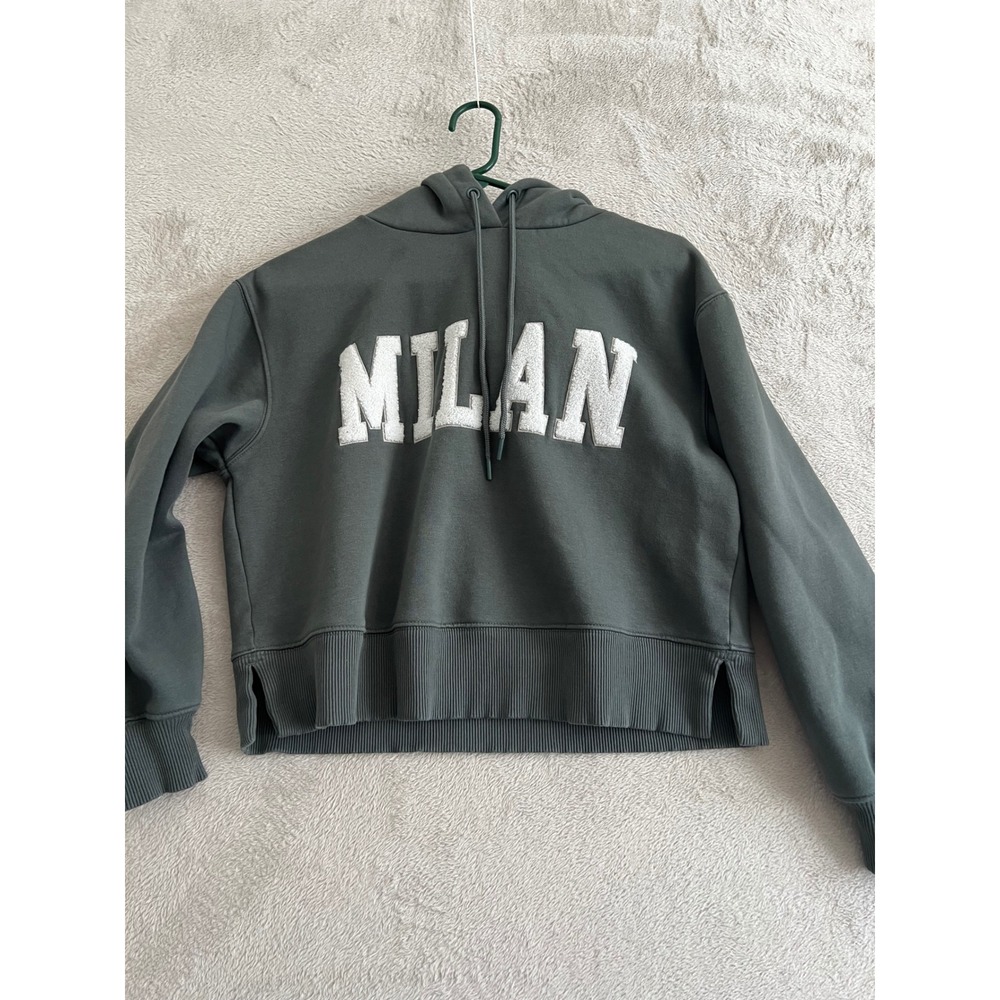 Lou & Grey Milan Cropped Hoodie Sage Green Sweatshirt Size Small Pullover  Layer